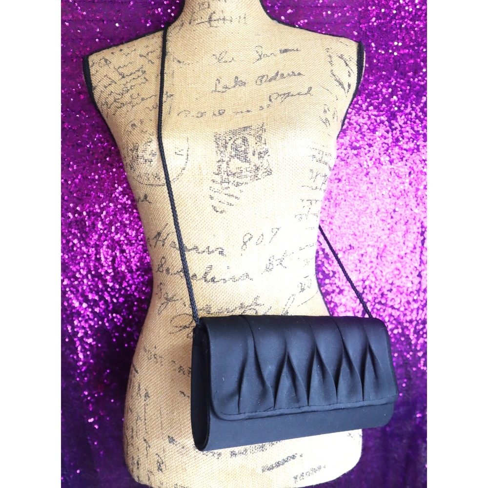 Black Evening Clutch Small La Regale Women Pleated Satin Formal Bag Prom